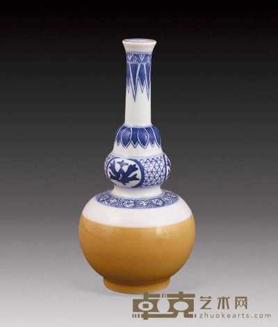 清 青花姜黄釉葫芦瓶 高18cm